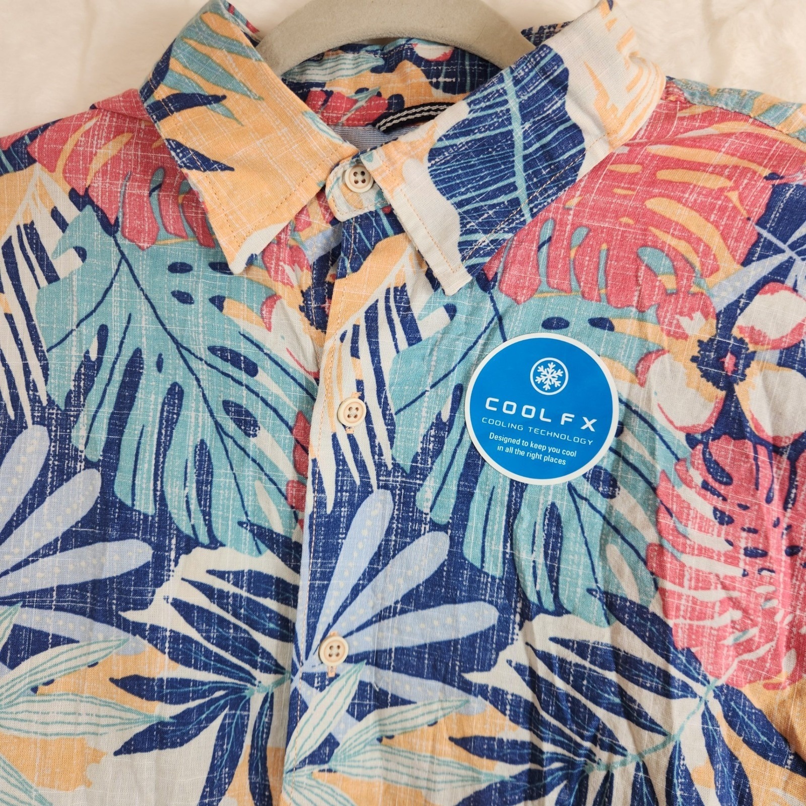 Izod Saltwater Mens Large Tropical Floral Short Sleeve Button Down Shirt Cool Fx